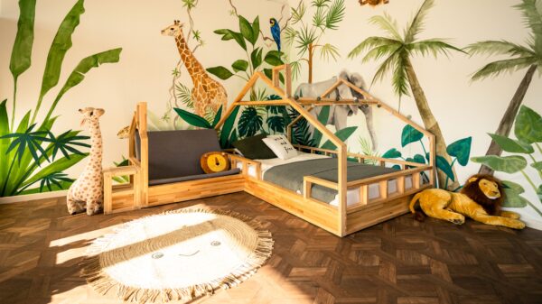 hausbett 120 x 200 mit rausfallschutz – massives kiefernholz