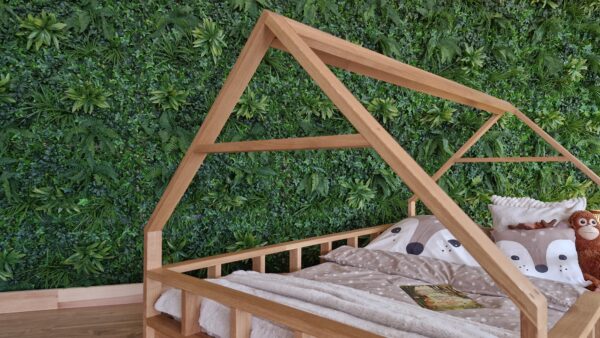 hausbett mit rausfallschutz – frontansicht mit hausform