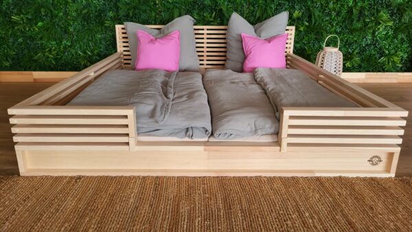 montessori bett 160x200 – vorderansicht mit rausfallschutz