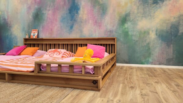 Montessori Familienbett 320×200 – rechte Seitenansicht mit Rausfallschutz